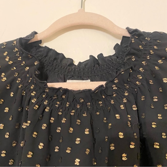 🦋J. Crew Ruffleneck top with foil clip dot with short sleeves - Picture 8 of 9